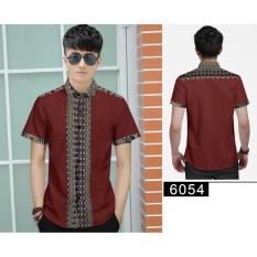 Algren Style Kemeja Pria Batik lengan pendek Tito02 - Maroon Regular fit Casual Polos