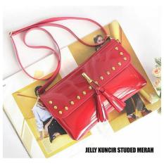 Anabelle Tas Pesta Jelly Wanita Studed MERAH Mini Sling Bag Tas Wanita Fashion Totes Shoulder Sling Bag Wanita Sling Bag Cewek Sling Bag Remaja Tas Wanita Tas Pesta Tas Remaja Tas Selempang Mini Tas Selempang Lucu