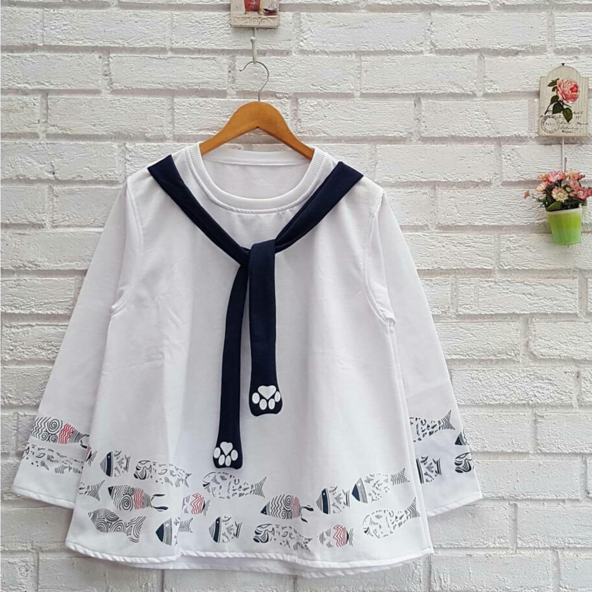 Azam Clobber Sweater Wanita - Umrella Fishy White - Fleece