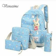 Backpack Bunny 4 in 1 Warna Biru Tosca / Tas Sekolah / Tas Selempang / Tas Batam
