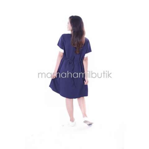Baju Hamil Dress Kerja Menyusui Modis - Biru Donker 2
