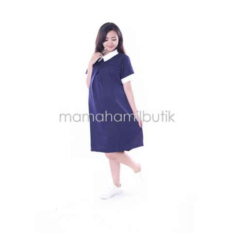 Baju Hamil Dress Kerja Menyusui Modis - Biru Donker 1