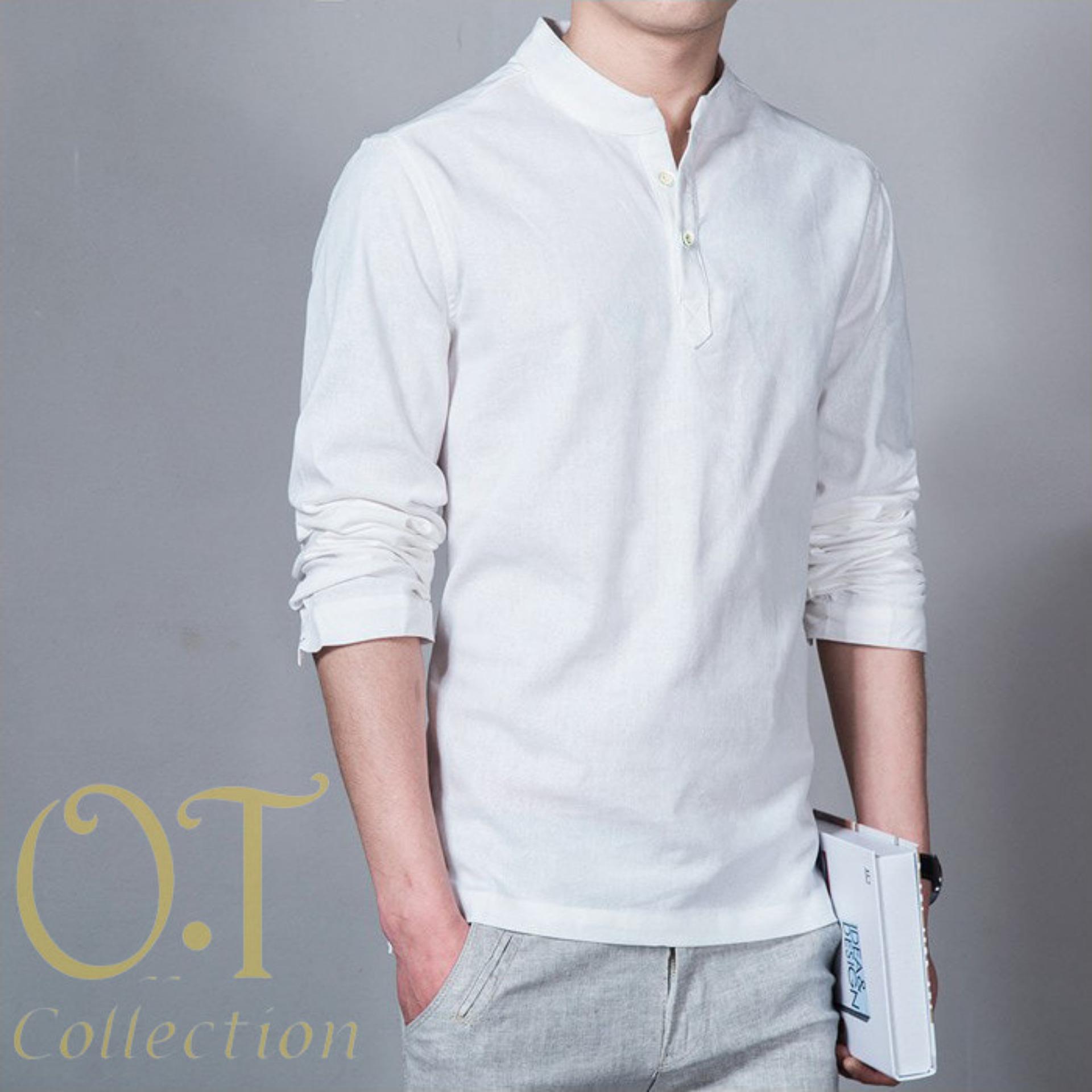PENAWARAN DISKON TERBAIK Gudang Fashion Baju Koko Pria Lengan Baju Koko Pria Katun Twill Lengan Panjang Putih