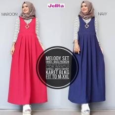 Baju Melody Setelan Iner + Overall Baloteli Maxi Modern Cewek Gamis Panjang Hijab Casual Pakaian Wanita Murah