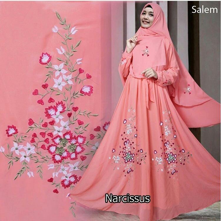 Baju muslim/pakaian wanita muslim/Gamis set Narcisus syari Matt full Jersey size L - Besar (10 color)