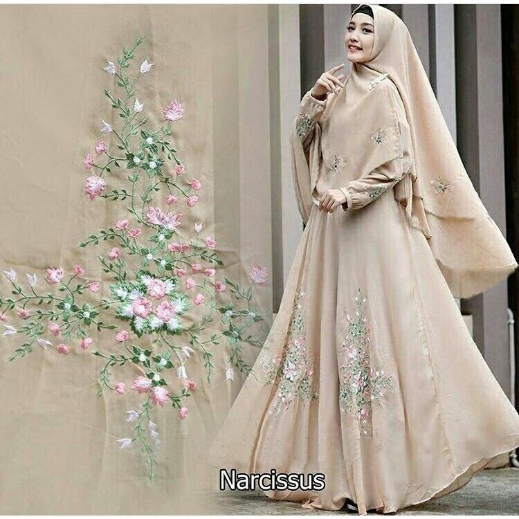 Baju muslim/pakaian wanita muslim/Gamis set Narcisus syari Matt full Jersey size L - Besar (10 color)