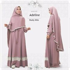 Baju Original Adeline Syari Dress Wolfis Gamis Panjang Hijab Casual Pakaian Wanita Hijab Modern Warna Dusty Milo