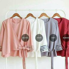 Baju Original Blouse Almia Top Blouse Wolfice Baju Atasan Wanita Muslim Panjang Pakaian Kerja Santai Casual Modern Modis Trendy Warna Grey