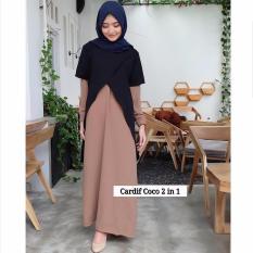 Baju Original Cardif Coco-Hitam 2in1 Dress Wolfis Gamis Panjang Hijab Casual Pakaian Wanita Hijab Modern