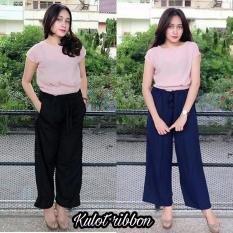 Baju Original Kulot Ribbon Wolfice Celana Wanita Muslimah Joger Cewek Panjang Casual Simple Trendy Navy