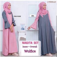 Baju Original Nagita Set Wolfis Gamis Panjang Hijab Casual Pakaian Wanita Hijab Modern WarnaAbu