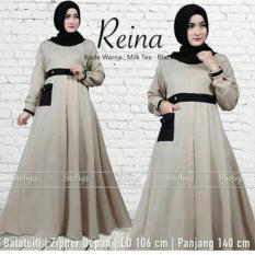 Baju Original Reina Dress Gamis Wolfice Gaun Pesta Panjang Baju Hijab Terusan Pengajian Wanita Muslimah Warna Milk Tea