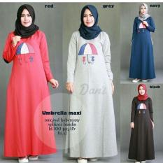 Baju Original Umbrella Maxi Dress Gamis Muslimah Syari Baju Panjang Wanita Hijab Trendy Pakaian Cewek Modern Red