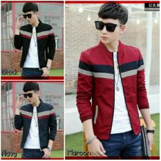 BAJU PRIA JAKET WARNA HITAM KOMBINASI LIST / JAKET COWOK COOL MAN TERBARU FASHION STYLE KEREN