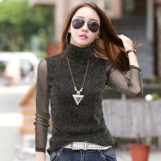 Benang Musim Semi Dan Musim Gugur Slim Sutra Cerah Kaos Baju Dalaman (Hitam)