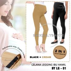 Celana Hamil 2 in 1 Hitam & Cream / Leging Hamil / celana hamil LG-01