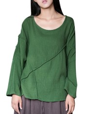 Celmia 5XL 2018 Spring Womens Oversized Cotton Linen Blouse O Neck Long Sleeve Blusas Split Baggy Casual Loose Tops Retro Shirts Green
