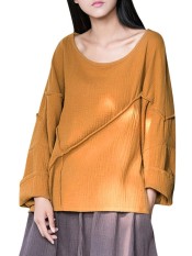 Celmia 5XL 2018 Spring Womens Oversized Cotton Linen Blouse O Neck Long Sleeve Blusas Split Baggy Casual Loose Tops Retro Shirts Yellow