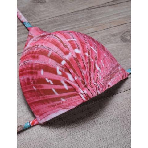Harga Clearance ASTAR Halter Tanpa Bagian Belakang Ruched Dicetak Sisi Dasi Bikini Set (Merah Muda)-Internasional 2