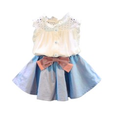 CNB2C 2PCS Toddler Kids Baby Girls Outfit Clothes Vest T-shirt+Bowknot Short Skirt Set - intl