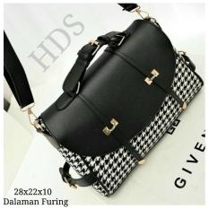 Cross Body & Shoulders Bags / Sling Bag / Tas Selempang Korean Style Houndstooth Black Opener - Black