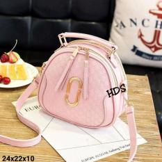 Cross Body & Shoulders Bags / Sling Bag / Tas Selempang Korean Style Ovale Embossed Gold Acce - Pink