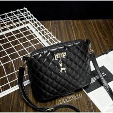 Cross Body & Shoulders Bags / Sling Bag / Tas Selempang Korean Style Square Embossed Golden Tag - Black