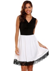 Cyber Women Sexy Sleeveless Lace Patchwork V Neck Color Block Cocktail Sexy Party Dress ( Black )