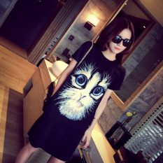 Duo Mengandung Zi Hitam Populer Dicetak Lengan Pendek T-shirt (Hitam) baju wanita dress wanita Gaun wanita