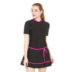 Baju Renang Wanita Diving Rok -HDR-1109-Hitam list pink