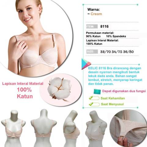 EELIC BRA 8116 Cream Classic Menyusui / Pada Saat Kehamilan Sangat Halus Dan Bahan Katun 4