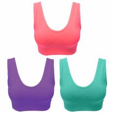 EELIC BRA-86983 PINK UNGU HIJAU 3 PCS Polos Sport Bra Baju Dalam Yoga Senam Aerobic Tanktop