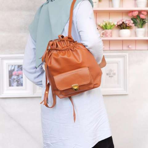 EL PIAZA Mini Ransel Serut Pocket Mocca - Ransel Mini Ransel Lucu Tas Ransel Sling Bag