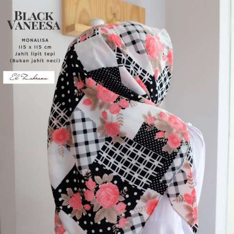 El Zahrana Hijab Square - Kerudung Segi Empat - Jilbab Segi Empat - Jilbab Motif Premium Monalisa 1