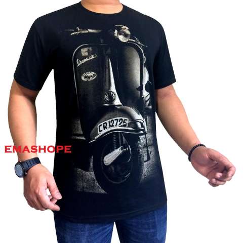 Ema Shope - Kaos Distro T-Shirt Distro Atasan Pria Wanita Cotton Combed 30s Baju Distro Cowok Cewek Pakaian Soft Fashion Gambar Sablonan Kendaraan Roda Dua Vespa CR 12726 Keren Murah Bagus Casual Kaos Distro - Kaos Hitam 1