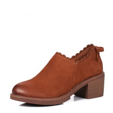 Europe Station Kulit Dengan Ankle Boots Baru Boots Pendek (Brown)