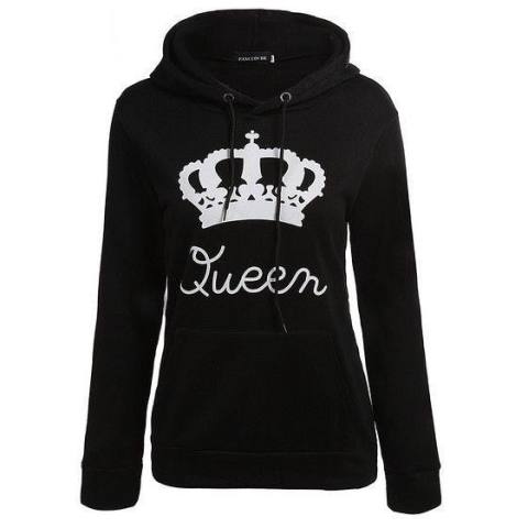 Fantastis Flower HOT 2017 BARU King dan Queen Loose Atasan Kasual Kemeja Lengan Panjang Hooded Sweater-Hitam- Int: QUEEN-XL-Intl 1