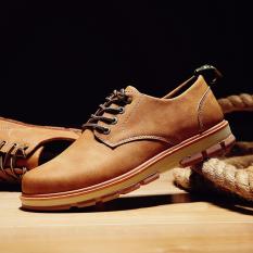 Fashion Vintage Gaya Inggris Man Kulit Sepatu Berkualitas Tinggi Lace-up Pria Sepatu Kasual (CAMEL)-Intl