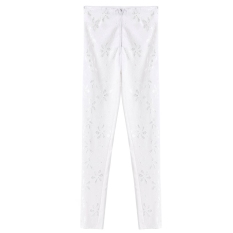 Fashion Kasual Wanita Renda Bunga Slim Fit Skinny Celana Panjang Stretch Legging-Intl
