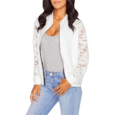 Fashion Wanita Lengan Panjang Renda Jahitan Ritsleting Kecil Jaket Mantel