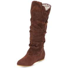 Wanita Musim Dingin Bergelombang Meningkat Dalam Frosted Suede Pertengahan Betis Boots-Intl