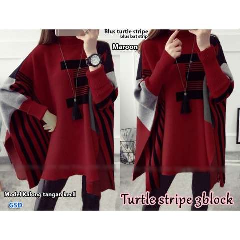 GSD - Baju Wanita / Baju Atasan / Blouse Wanita / Baju Korea / Blus Casual Bat Stripe 2