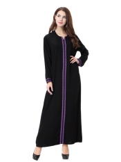 HANYIMIDOO TH902 untuk Wanita Muslim Lady Lengan Panjang O Leher Gaun Maksi Wanita Robe Nasional Retro Gaya Pakaian (Ungu) -Intl