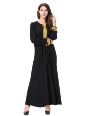 HANYIMIDOO TH903 untuk Wanita Muslim Lady Lengan Panjang O Leher Gaun Maksi Wanita Robe Nasional Retro Gaya Pakaian (Emas) -Intl