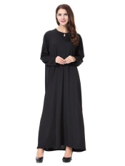 HANYIMIDOO TH905 untuk Wanita Muslim Lady Lengan Panjang O Leher Gaun Maksi Wanita Robe Nasional Retro Gaya Pakaian (Hitam) -Intl