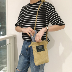 Harajuku Kain Korduroi Buatan Sendiri Selempang Miring Tas Kecil (Coklat Muda Warna)