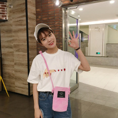 Harajuku Kain Korduroi Buatan Sendiri Selempang Miring Tas Kecil (Merah Muda Warna)