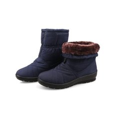 Berkualitas tinggi Wanita Snow Boots Tahan Air Musim Dingin Hangat Plush Sepatu Wanita Ukuran Besar (Biru) -Intl