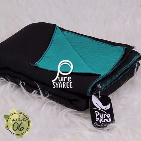 Hijab - Kerudung Segi Empat - Hijab Bolak Balik Pure Syaree Hitam Toska 1