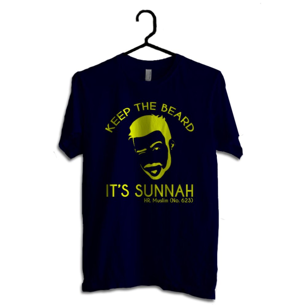 Hujjah Kaos Islam/Muslim Lengan Pendek - Keep The Beard - Biru Dongker - Design Kuning